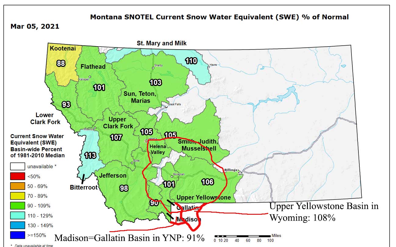 Montana snowpack for Mar 6 2021