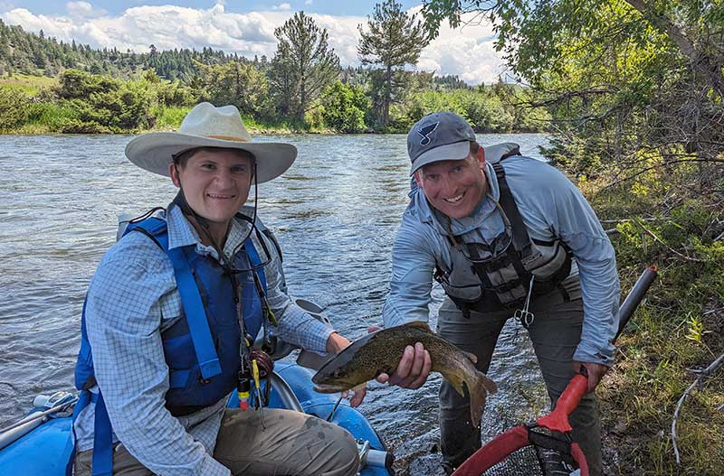boulder river brown trout, angler, and guide