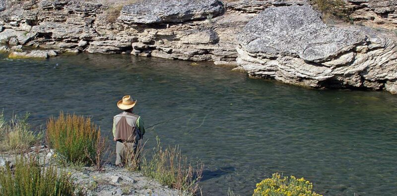 Angler fishing fall-run brown trout pool on the Gardner River