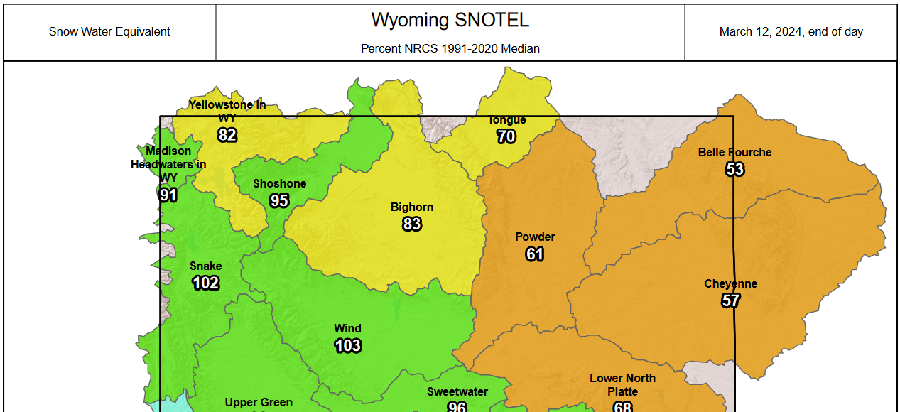 Wyoming Snowpack for March 12 2024