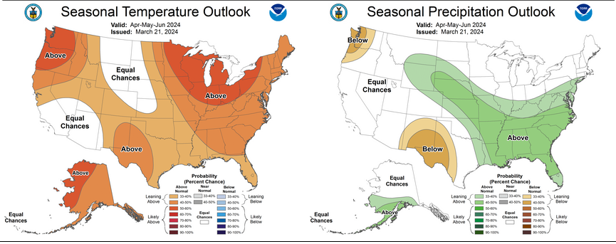 NOAA outlook for April through June 2024