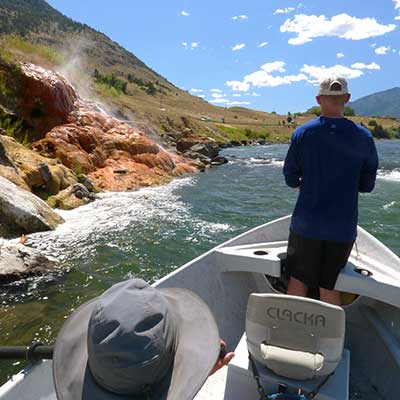 photo demonstrates a river float trip with yellowstone country fly fishing