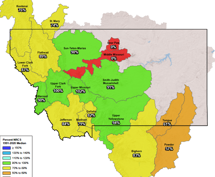 montana snowpack numbers as of March 21, 2026
