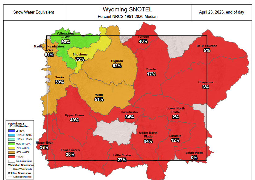 april 24 2026 wyoming snowpack map